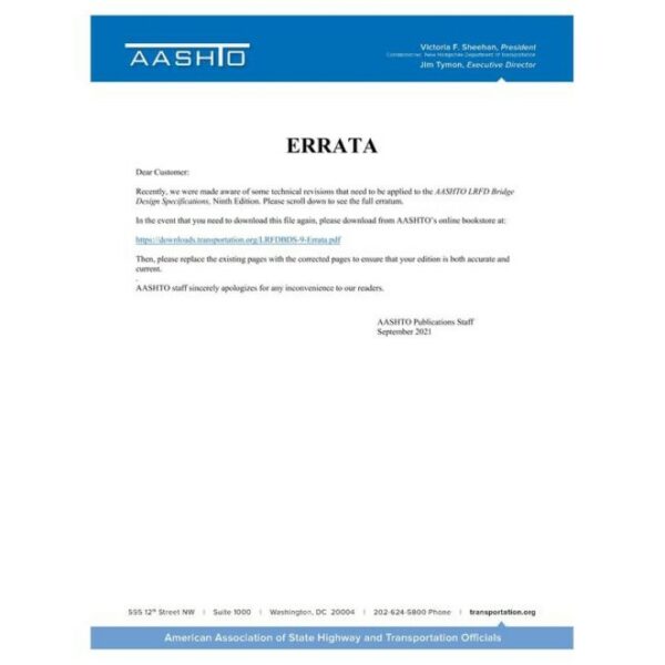 AASHTO LRFDBDS-9 Errata