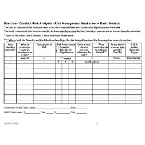 ISO 45001:2018 Risk Management Exercise