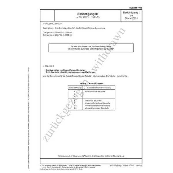 DIN 4102-1 Corrigendum 1