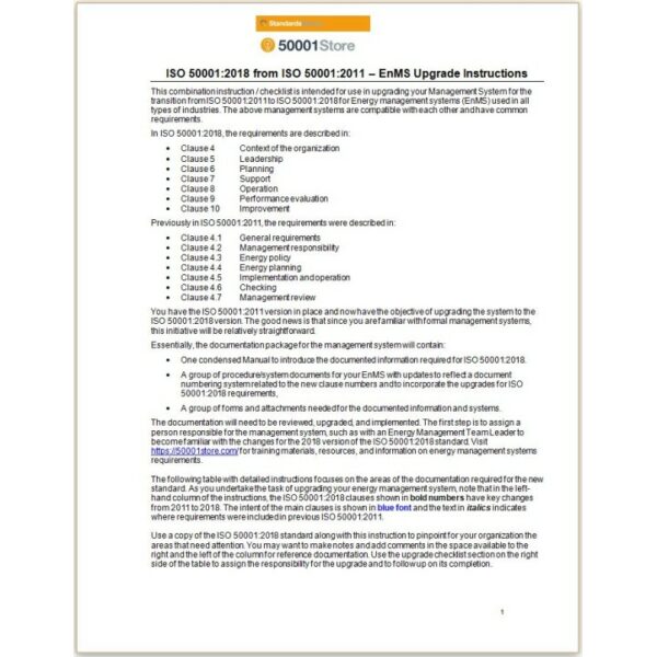 ISO 50001:2011 to 2018 Transition EnMS (2011&gt;&gt;2018)