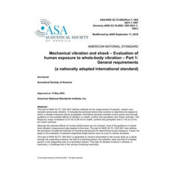 ASA S2.72-2002/Part 1 / ISO 2631-1:1997 (R2023)