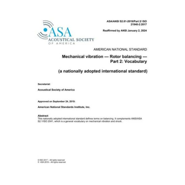 ASA S2.81-2019/Part 2/ ISO 21940-2:2017 (R2024)