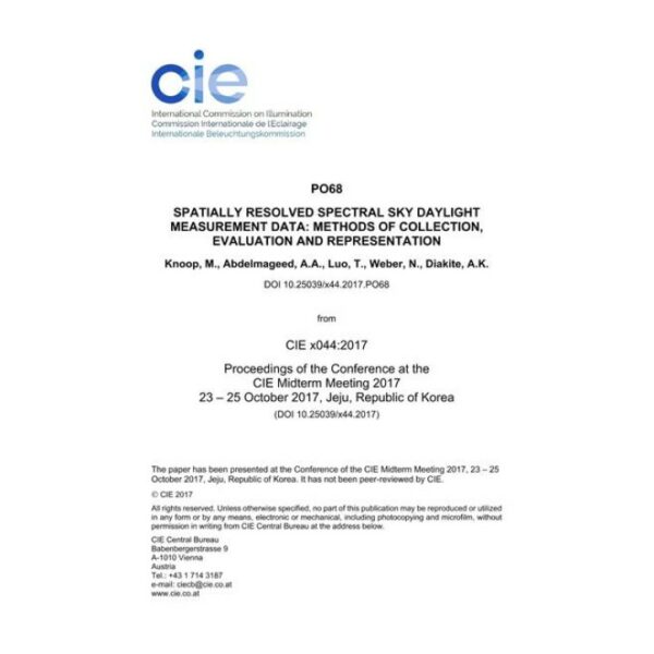 SPATIALLY RESOLVED SPECTRAL SKY DAYLIGHT MEASUREMENT DATA: METHODS OF COLLECTION, EVALUATION AND REPRESENTATION (PO68, 1036-1046)