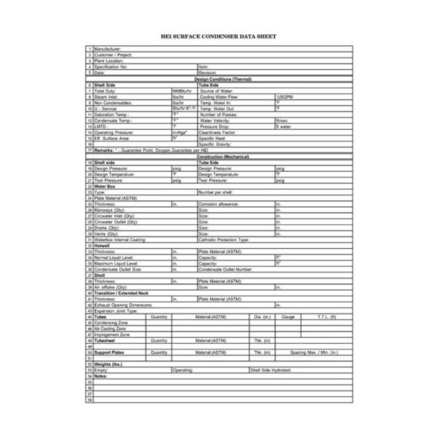 HEI Surface Condenser Data Sheet Appendix H